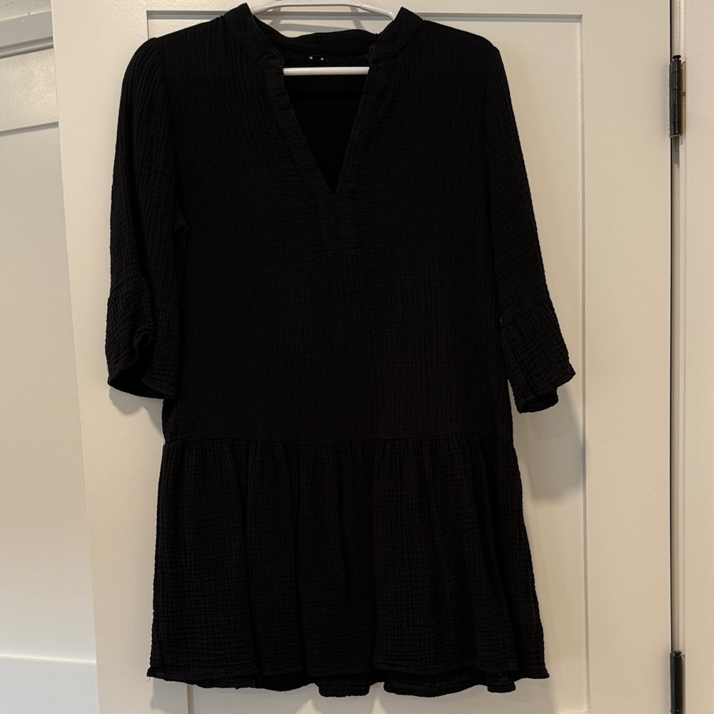 Monrow Black Mini Gauze Sun Dress
